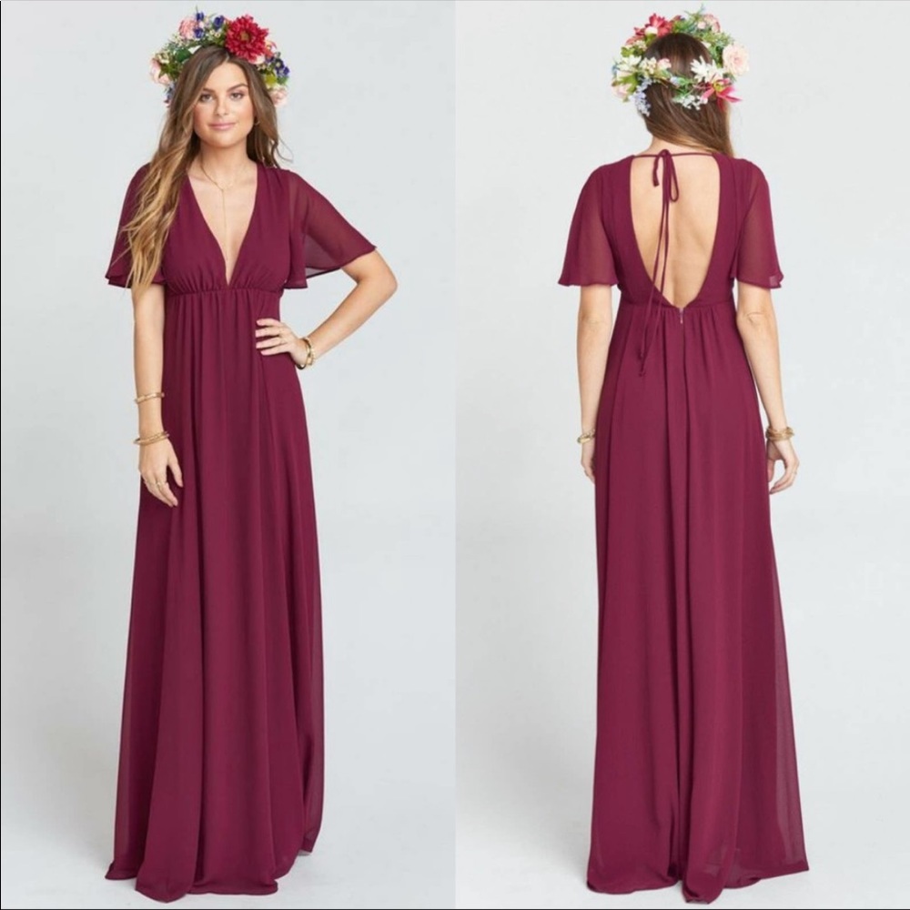Show Me Your Mumu Faye Flutter Maxi Dress in Merlot Chiffon, Size XXL